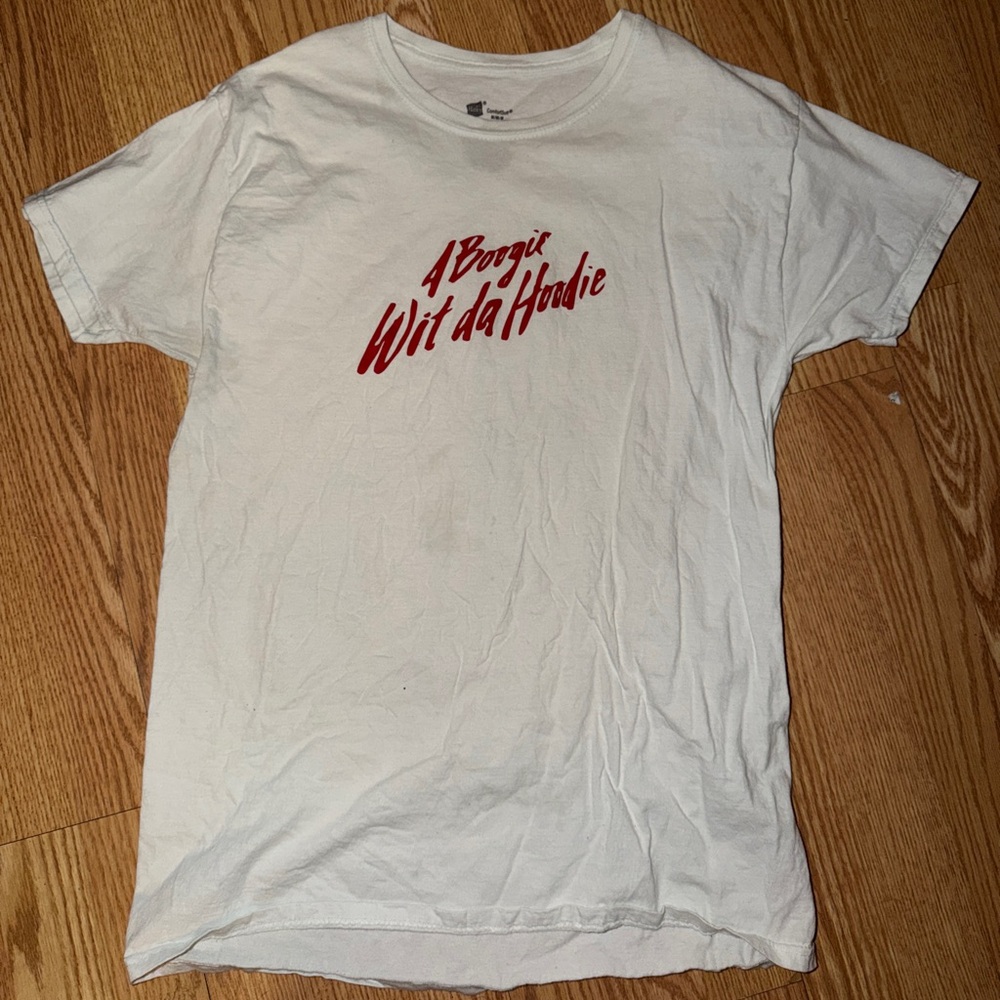 Hanes White Tee with Bold Red Text
